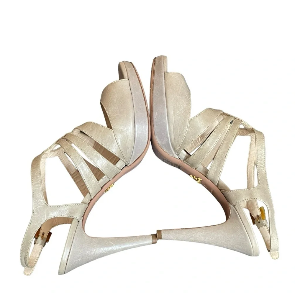 PRADA Women's Heels Calzatore Donna Grey‎ Leather Slingback Sandals size 41(11)
